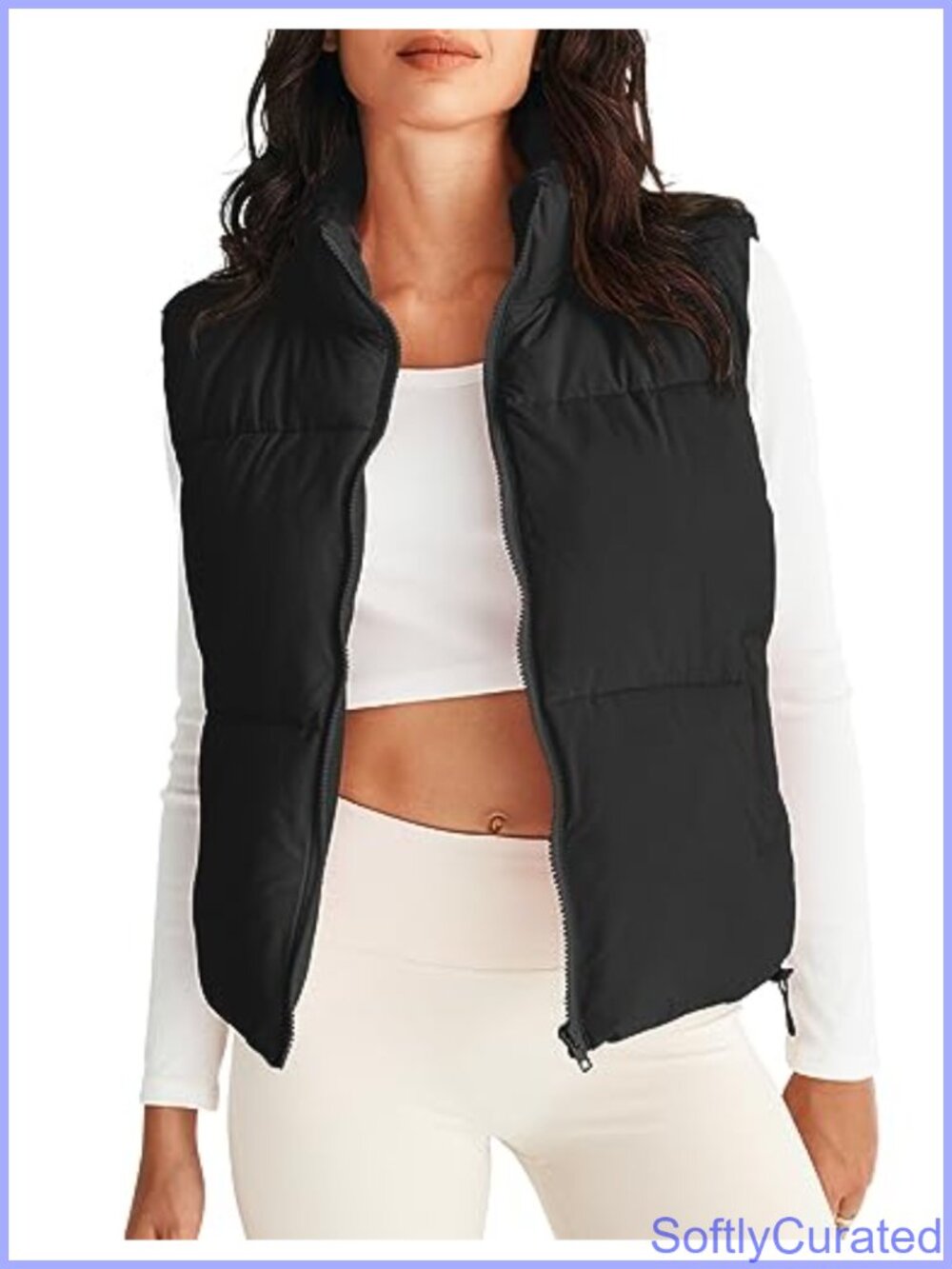 Quilted Puffer Vest Sleeveless Zip Up Drawstring Hem Lightweight